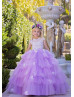 Lilac Beaded 3D Lace Flowers Ruffled Tulle Fairytale Flower Girl Dress